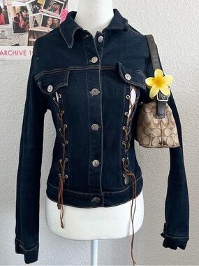 Vintage Y2K Deadstock Sexy Coyote Ugly Inspired Denim Jacket With Front Tie